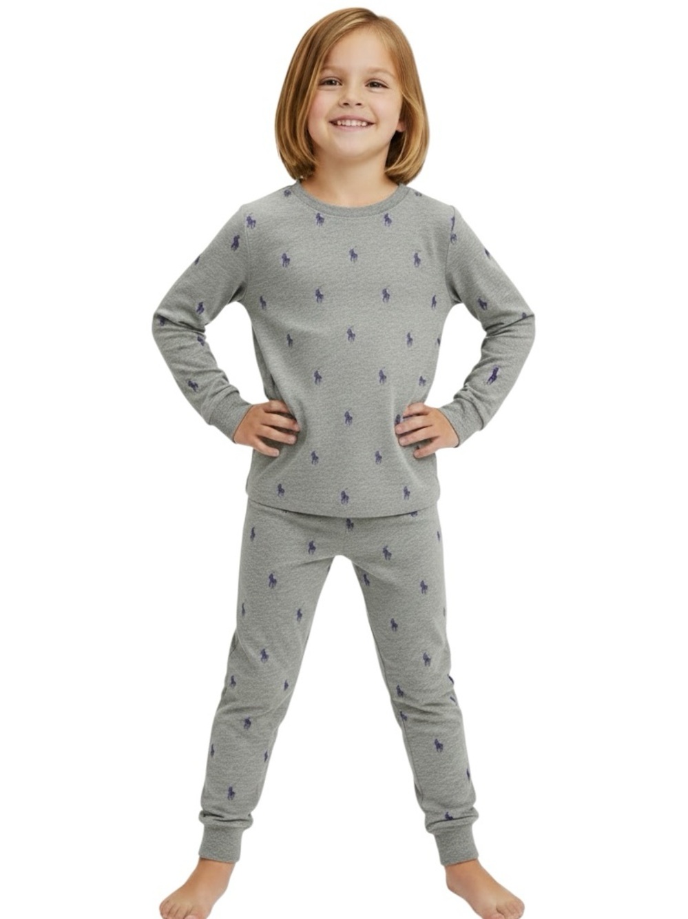 Polo Ralph Lauren Kids Grey Pajama Set with Purple All Over Pony Print Size 6
